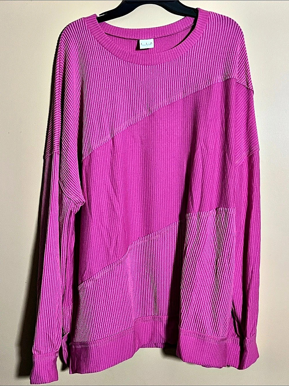 Love Is All Pink Colorblock Ribbed Knit Pullover Top - Size 2X